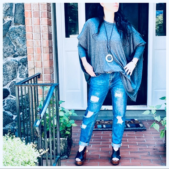 OVERSIZED LOOSE FIT CHARCOAL GREY KNIT SWEATER - Picture 13 of 15